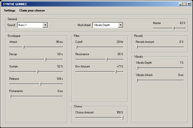The Synthé Gonnec plugin interface, in its full Windows 2000 glory